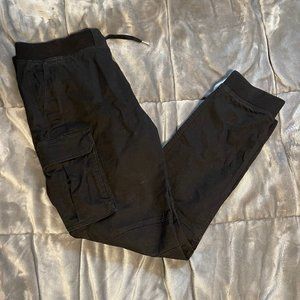 H&M Mens Elastic Heavy Cargo Pants Black - Large